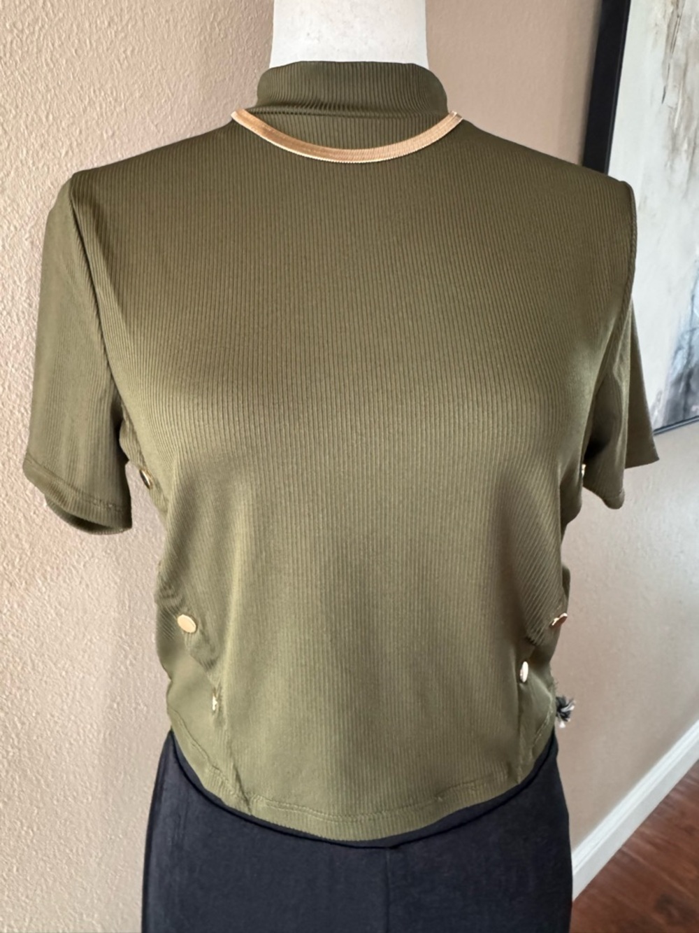 Olive Green Short Sleeve Mock Neck Top